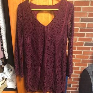 Burgundy Long Sleeve Lace Dress